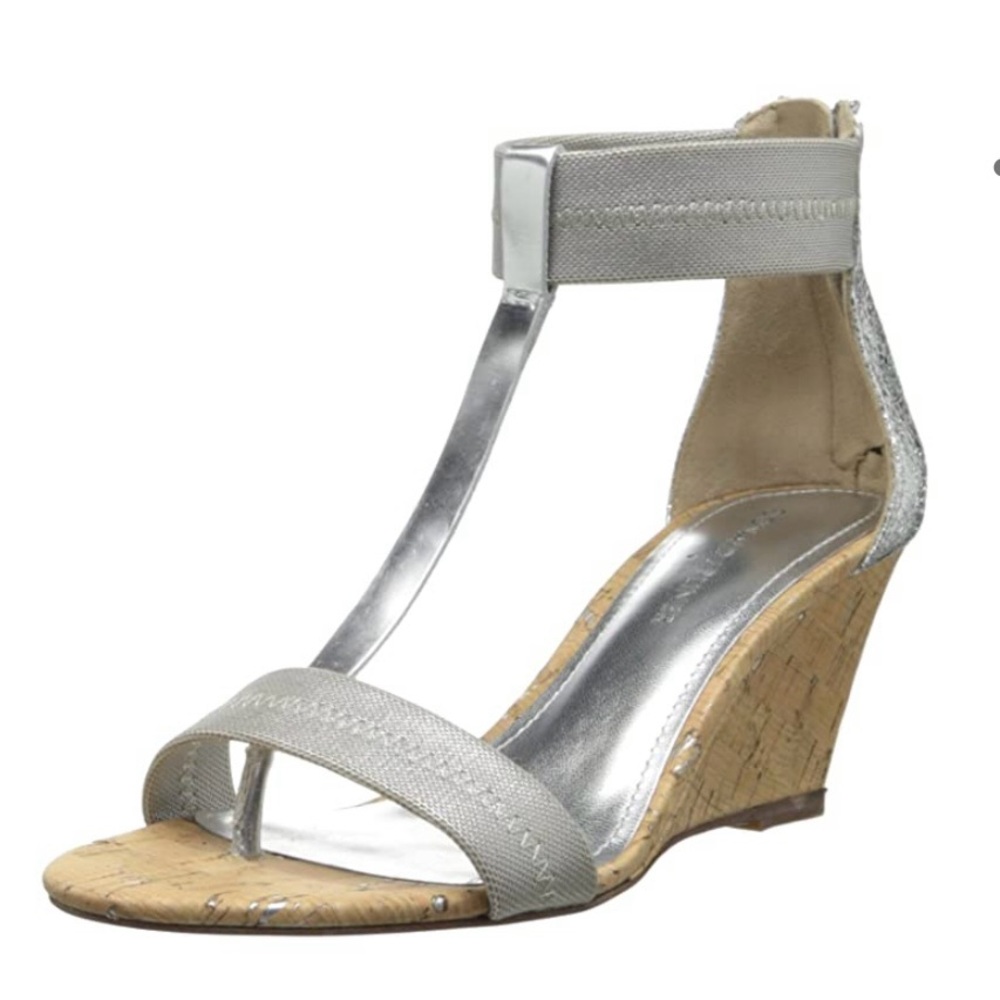 Donald J. Pliner Silver and Tan Wedges